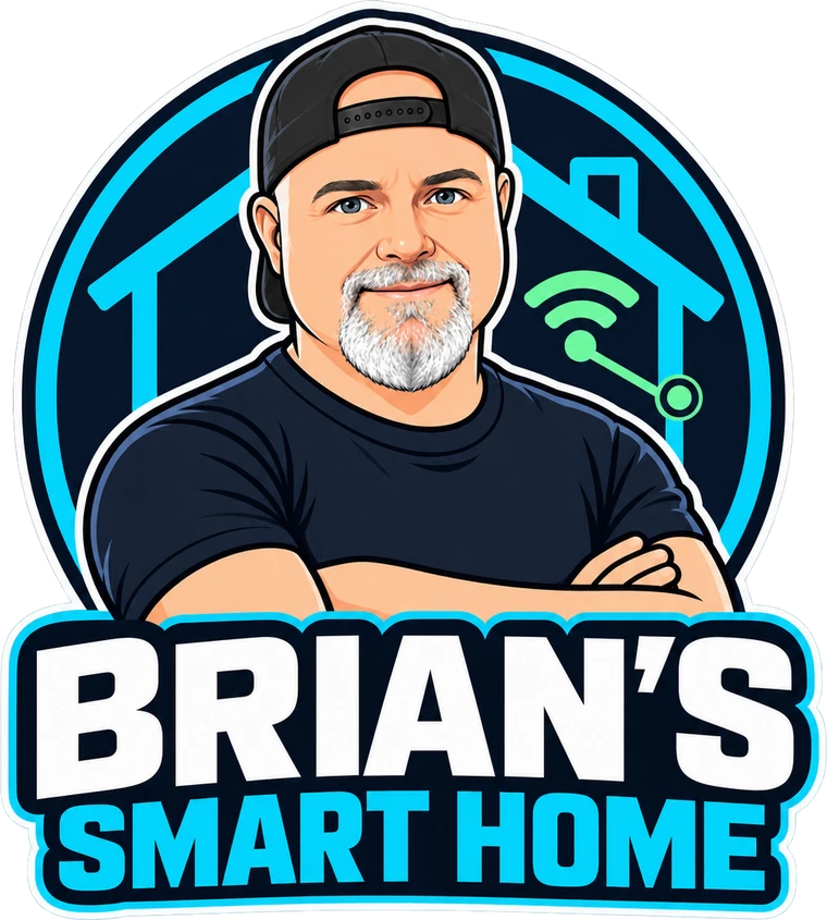 Brian's Smart Home logo: cartoon Brian in a backwards cap in front of a house with a Wi-Fi signal